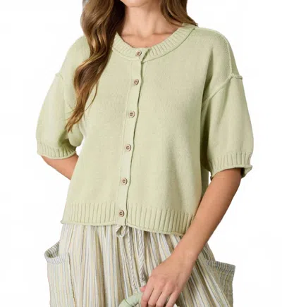 Blu Pepper Rachel Short Sleeve Knit Cardigan In Light Olive In Gray