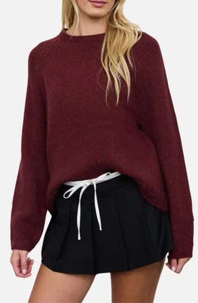 Blu Pepper Raglan Rib Knit Sweater In Burgundy