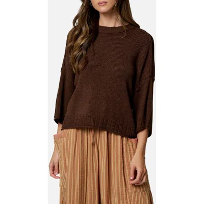 Blu Pepper Raw Edge Drop Shoulder Sweater In Brown