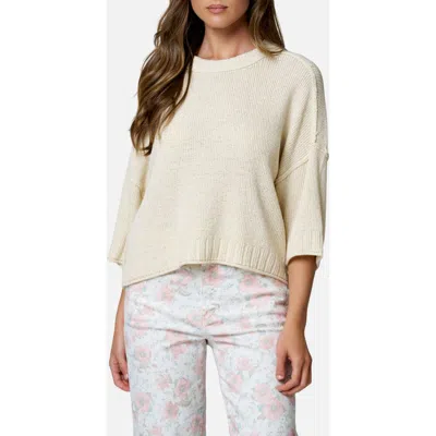 Blu Pepper Raw Edge Drop Shoulder Sweater In Neutral