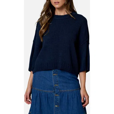 Blu Pepper Raw Edge Drop Shoulder Sweater In Blue
