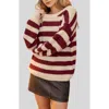 Blu Pepper Relaxed Stripe Pullover Sweater In Oxblood