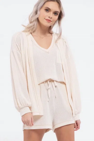 Blu Pepper Reverse Stitched Open Front Cardigan In Cream