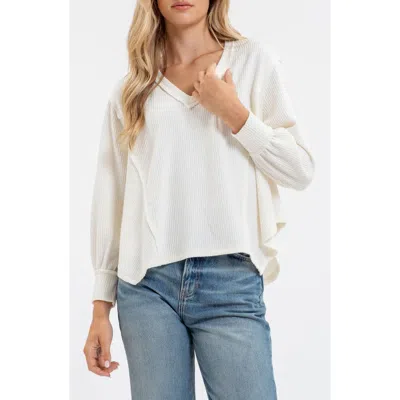 Blu Pepper Rib Knit Long Sleeve Top In Cream