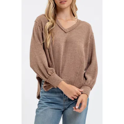 Blu Pepper Rib Knit Long Sleeve Top In Mocha