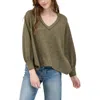 Blu Pepper Rib Knit Long Sleeve Top In Olive