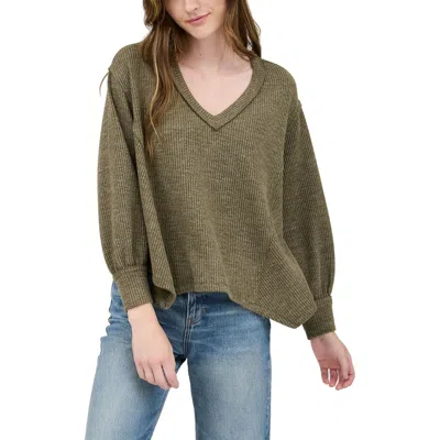 Blu Pepper Rib Knit Long Sleeve Top In Olive