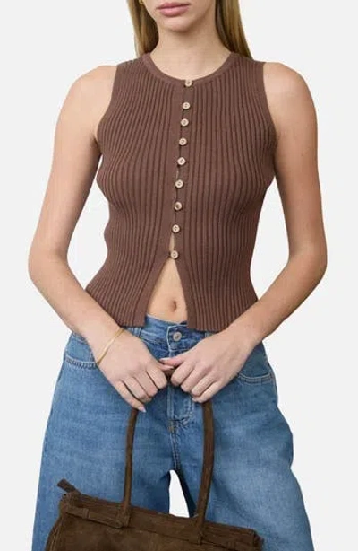 Blu Pepper Rib Sleeveless Sweater In Brown