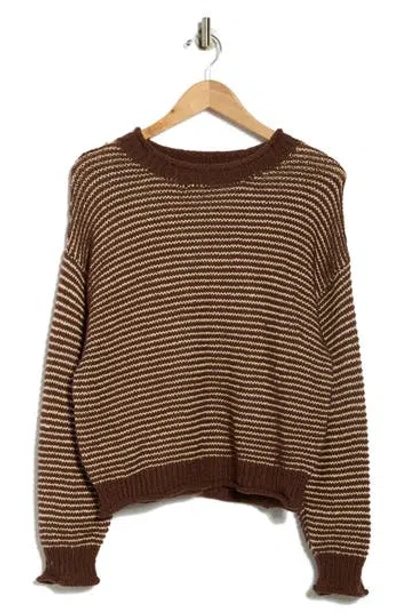 Blu Pepper Rib Trim Sweater In Brown