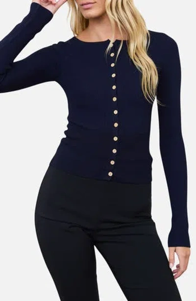 Blu Pepper Ribbed Cardigan In Blue