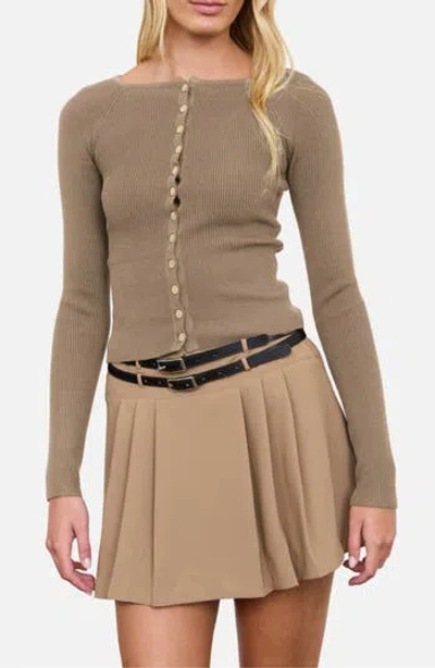 Blu Pepper Ribbed Cardigan In Brown