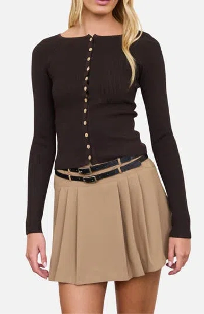 Blu Pepper Ribbed Cardigan In Brown