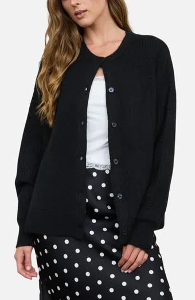 Blu Pepper Ribbed Crewneck Cardigan In Black