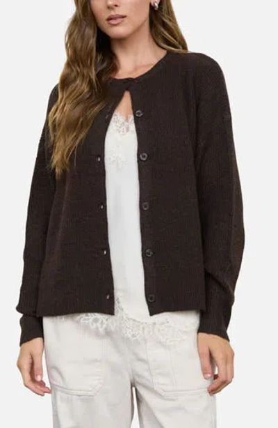 Blu Pepper Ribbed Crewneck Cardigan In Brown