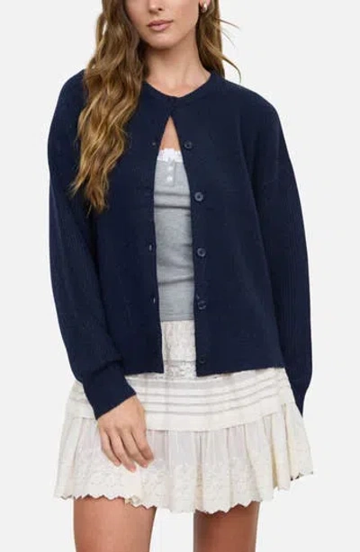 Blu Pepper Ribbed Crewneck Cardigan In Blue