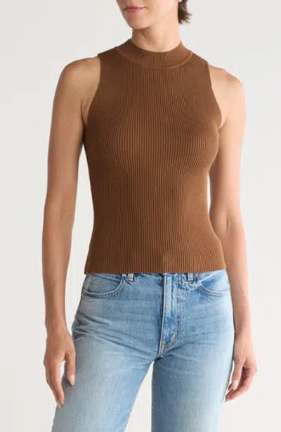 Blu Pepper Ribbed Mock Neck Tank In Brown