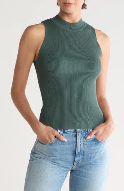 Blu Pepper Ribbed Mock Neck Tank In Dark Green