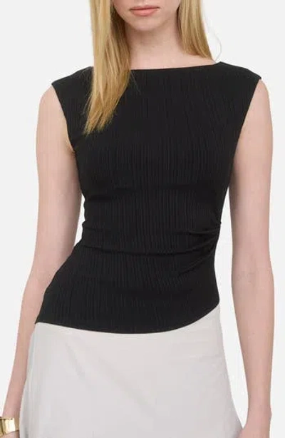 Blu Pepper Ribbed Ruched Top In Black