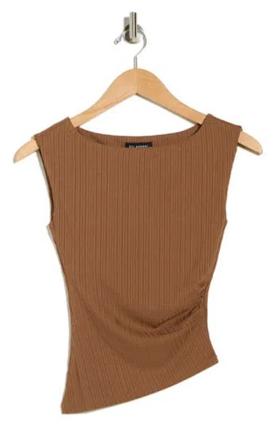 Blu Pepper Ribbed Ruched Top In Brown