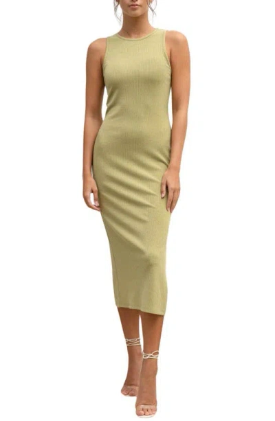 Blu Pepper Ribbed Tank Dress In Light Olive