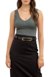 Blu Pepper Ribbed V-neck Tank In Moss Green