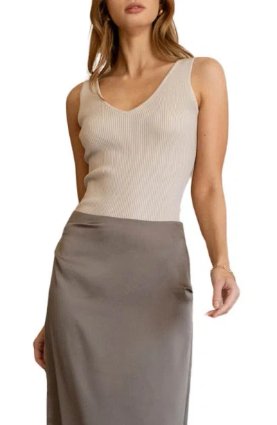 Blu Pepper Ribbed V-neck Tank In Oatmeal