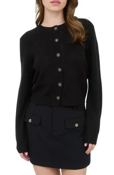 Blu Pepper Ribbon Button Crop Cardigan In Black