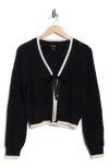 Blu Pepper Ribbon Tie Front Pointelle Cardigan In Black