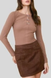 Blu Pepper Ribbon Trio Long Sleeve Knit Top In Brown