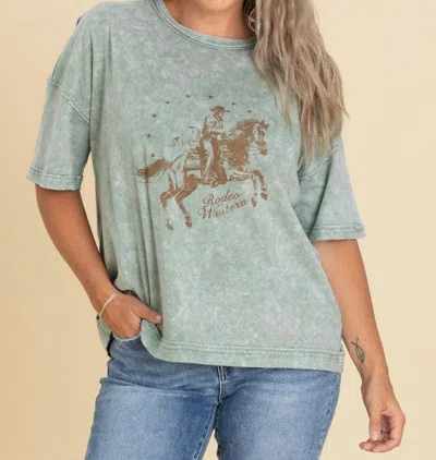 Blu Pepper Rodeo Graphic Top In Sage In Green