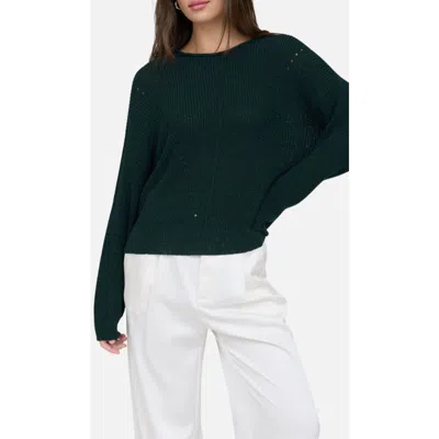 Blu Pepper Rolled Edge Pointelle Sweater In Forest Green
