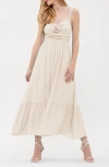 Blu Pepper Rosette Tiered Sundress In Oatmeal