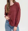 Blu Pepper Round Neck Drop Shoulder Sweater In Wine In Burgundy