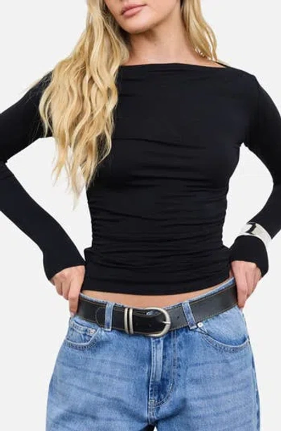 Blu Pepper Ruched Long Sleeve Knit Top In Black