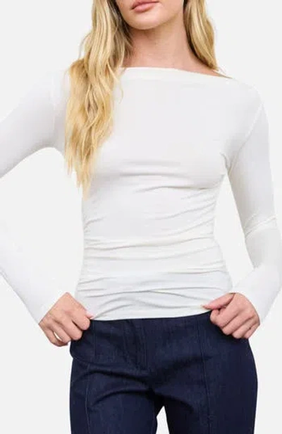 Blu Pepper Ruched Long Sleeve Knit Top In Cream