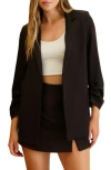 Blu Pepper Ruched Sleeve Blazer In Black