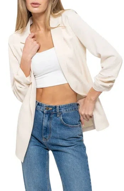 Blu Pepper Ruched Sleeve Blazer In Cream