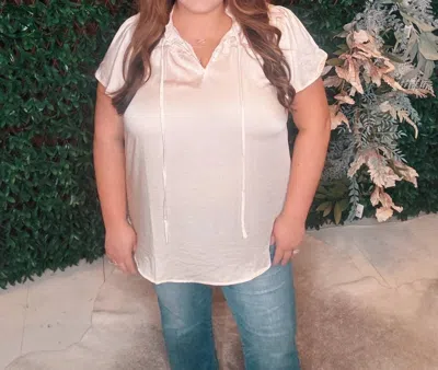 Blu Pepper Ruffle Collared Front Tie Top In Champagne