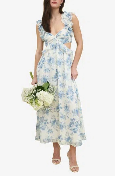 Blu Pepper Ruffle Cutout Maxi Sundress In Blue Multi