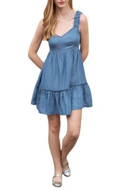 Blu Pepper Ruffle Empire Waist Chambray Minidress