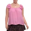 Blu Pepper Ruffle Sleeve Top - Plus In Pink In Pink