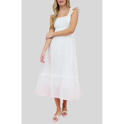 Blu Pepper Ruffle Strap Midi Dress In White