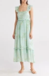 Blu Pepper Ruffle Tiered Maxi Dress In Sage Multi