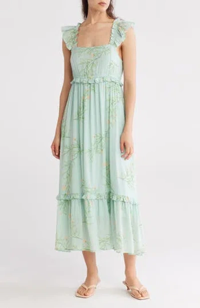 Blu Pepper Ruffle Tiered Maxi Dress In Sage Multi