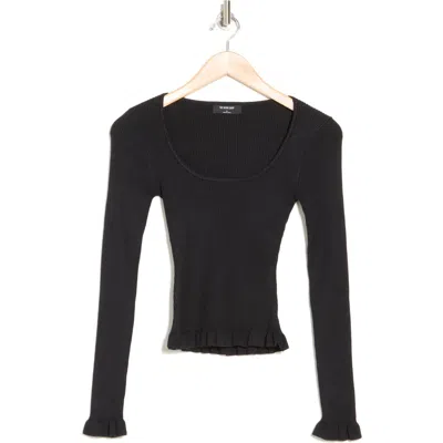 Blu Pepper Ruffled Ribbed Knit Top In Black