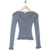 Blu Pepper Ruffled Ribbed Knit Top In Dusty Blue