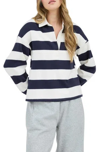 Blu Pepper Rugby Stripe Long Sleeve Top In Blue