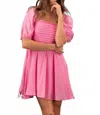 Blu Pepper Sabrina Pleated Detail Puff Sleeve Mini Dress In Pink In Pink