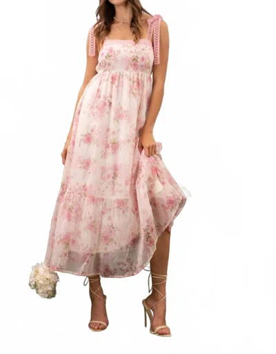 Blu Pepper Sadie Floral Crochet Lace Strap Maxi Dress In Pink Multi