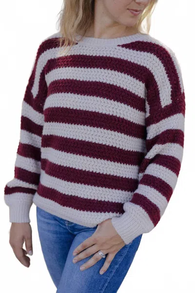 Blu Pepper Sadie Striped Sweater In Beige/burgundy In Multi